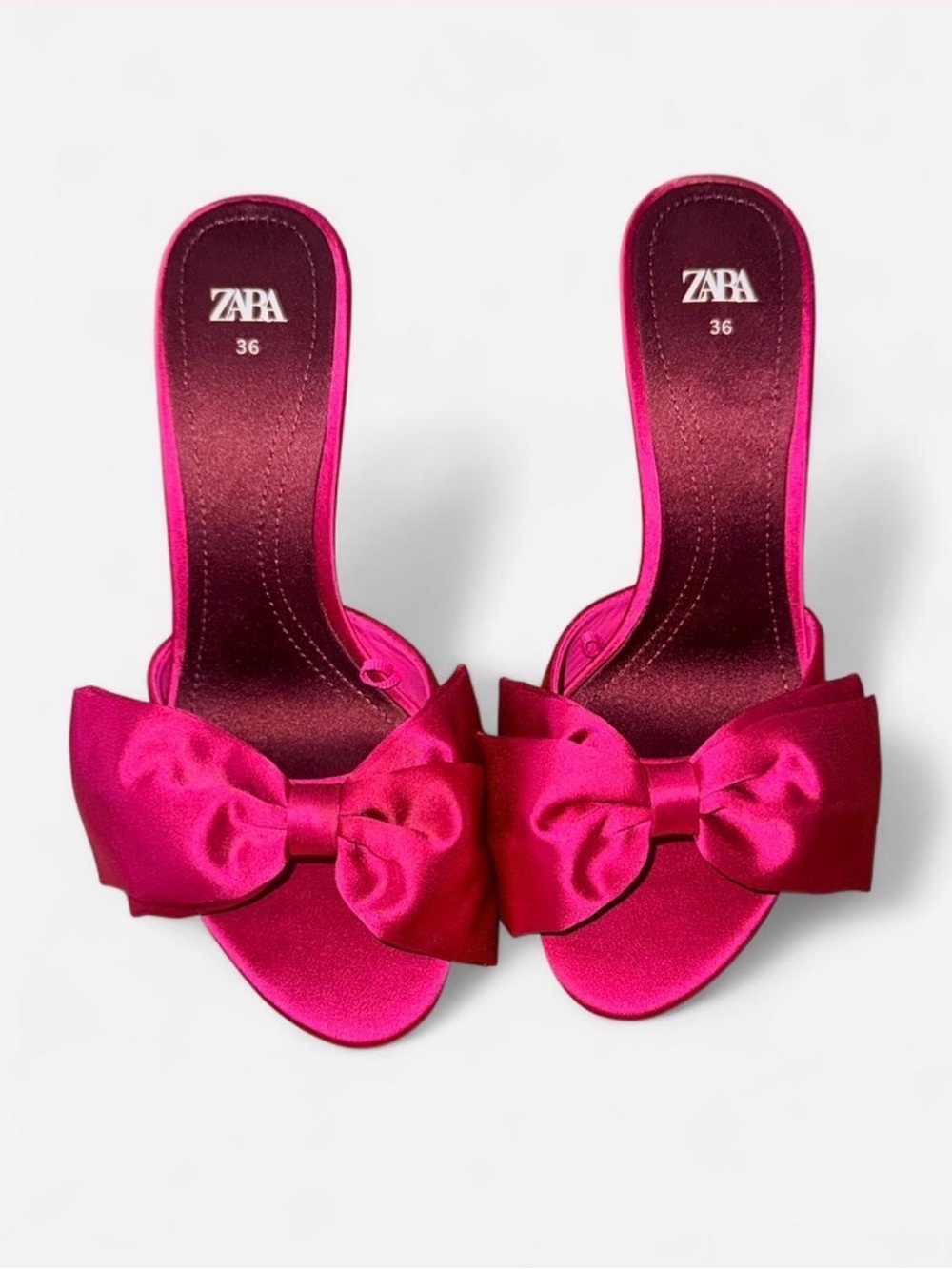 ZARA Hot Pink Satin Bow heeled sandals